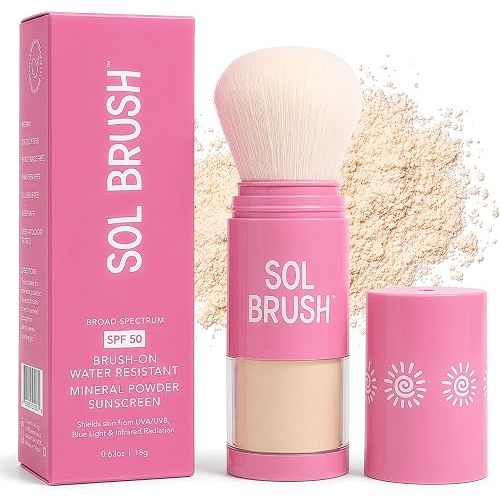 SPF 50 Mineral Sunscreen Powder, Broad Spectrum UVA/UVB Protection Sunscreen, Mess Free Brush On Applicator, Clean & Cruelty Free, Water Resistant (80 Minutes), White, Fair