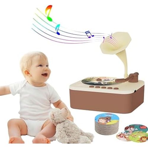 Retysaz Kids Phonograph with 96 Cards, Story Music Player for Kids 3-12 Musical Sensory Toy for boy Girl,Toddler Pre-Kindergarten Toy Early Childhood Education Birthday(Brown)