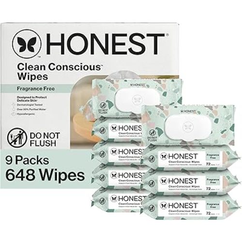 The Honest Company Unscented Wipes Over 99% Water Compostable Plant-Based Baby Hypoallergenic for Sensitive Skin EWG Verified Geo Mood 648 Count