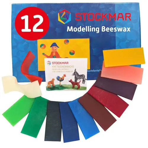Stockmar Modelling Beeswax - 12 Beeswax Sheets of Assorted Colors - for Kids, Artists Looking for Waldorf Art Supplies, Non Toxic Beeswax, Non Drying Beeswax Modeling Wax for Homeschoolers