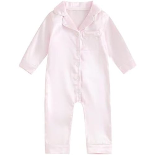 Infant Baby Girl Boy Silk Jumpsuit Pajamas Short Sleeve Button-Up Satin Pjs Footie One-Piece Romper Pajama Nightgown