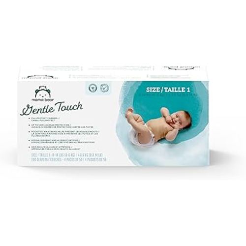 Amazon Brand - Mama Bear Gentle Touch Diapers, Size 1, 200 Count (4 packs of 50)