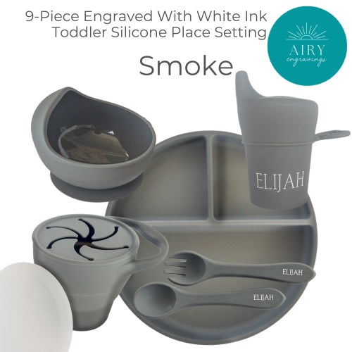 Engraved Silicone Baby Place Setting: 9-Piece Toddler Dinnerware