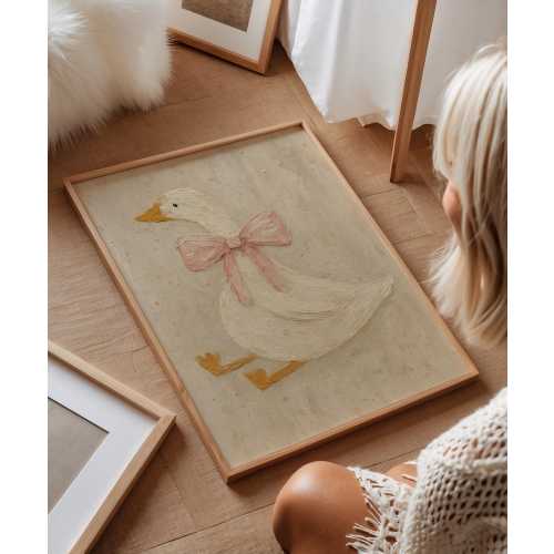Vintage Duck Nursery Art: Canvas-Style Print with Pink Bow