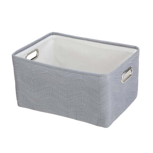 Mainstays Grey Herringbone Canvas Storage Basket with Handles for Small Household Items