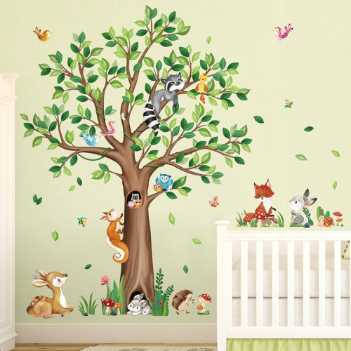 August Grove® Woodland Animals Tree Wall Stickers – Multicolor – Large Size (H 135 Cm / 53 In) / Peel And Stick Vinyl / Nursery & Kids Room Style | Wayfair
