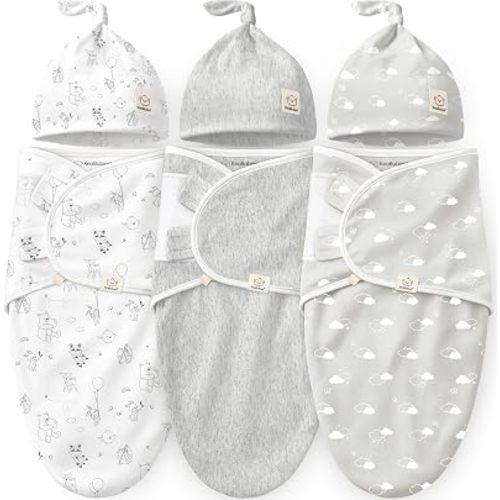 3pk Organic Swaddles for Newborns Girls, Boys & Hats (Aspire, 0-3M)