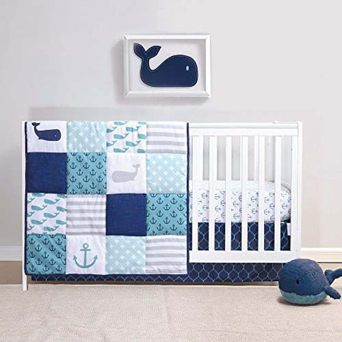 BELLE Infant/Newborn Fish Microfiber/Polyester Plush Bedding Sets, Crib, 4-Pieces