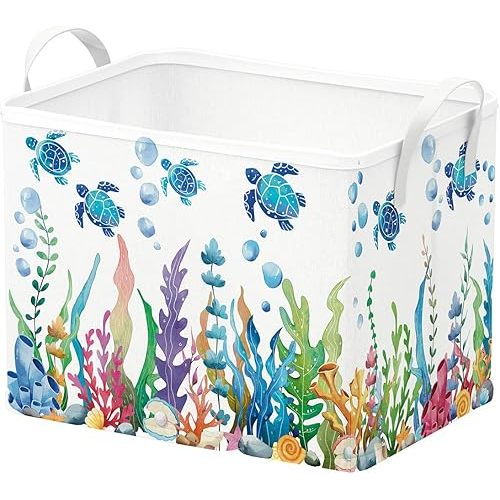 Runtoo Turtle Ocean Nursery Decor Baby Basket Under the Sea Laundry Hamper Baby Shower Decorations Gift Basket Toddler Toy Box Closet Storage Bins