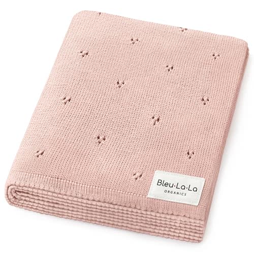 Bleu La La Organic Pointelle Receiving Swaddle Blanket for Girls - 100% Luxury Organic Soft Cotton Knit Warm Cozy Cuddle Stroller Blanket for Newborns, Infants, & Toddlers (Ballet Slippers)