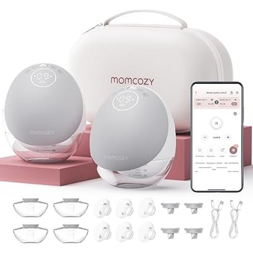 Momcozy Breast Pump Hands Free Upgraded Mobile Flow | M9, App Discreet Control with Personalized Multi-Modes & 15 Levels, Wearable Breast Pump 24mm, 2 Pack Gray