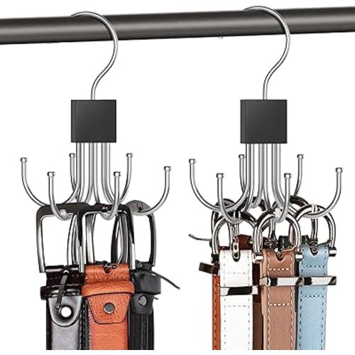Belt Hanger, 2PCS Belt Organizer for Closet 360° Rotatable Max 48 Belt Storage Rack Space Saving Closet Organizers and Storage for Belt, Bra, Tank Top, Tie, Scarf, Purse