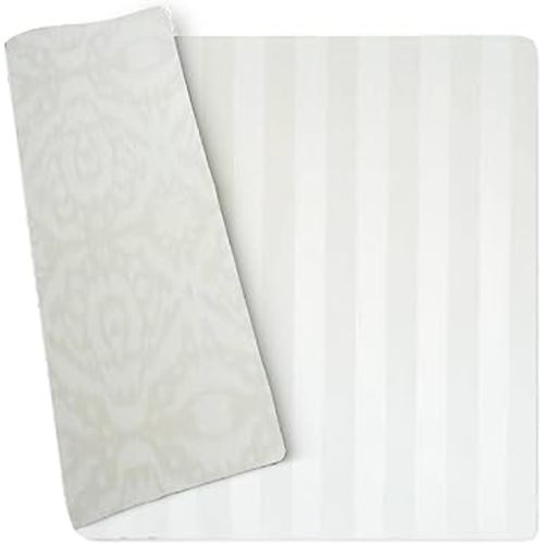 Wander & Roam Premium Reversible Baby Play Mat - Soft Foam Tummy Time Mat for Infant, Toddler & Parent - Modern Neutral Stripe + Ikat Design - Water Resistant, Easy to Clean, Non-Toxic - Sandy Beige