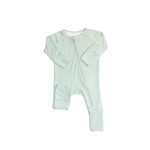 Mini Stripe Sleep Romper - Green - 0-3 months