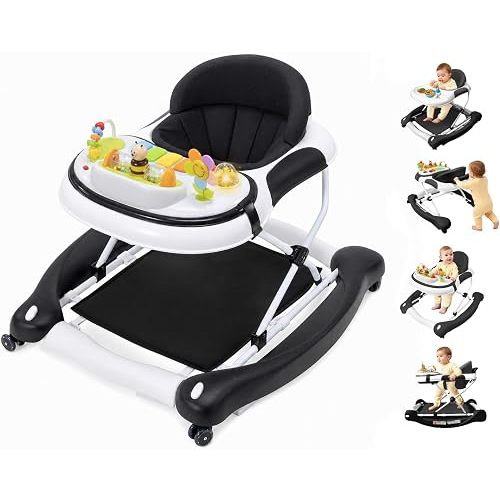 5 in 1 Baby Walker, Music and Lights Walker for Baby Boy Girls 6-12 Months, Foldable Baby Walkers with Wheels and Bouncer Combo Portable, Toddler Infant Walker with Adjustable Height