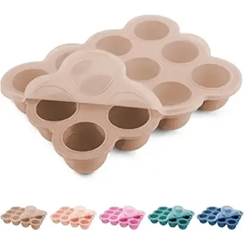 Baby Food Storage Containers 12 x 1.5OZ Silicone Freezer Tray with Lid, Food Grade Silicone Freezer Tray Containers for Purees & Vegetables Light Brown