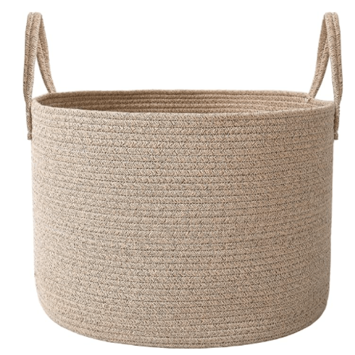 65L Extra Large Blanket Basket for Living Room - Woven Cotton Rope Laundry Hamper with Reinforced Handles - Storage Bin for Pillows, Comforters & Toys - Machine Washable,Oatmeal