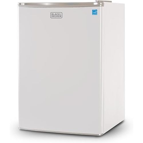 BLACK+DECKER 2.5 Cu. Ft. Compact Refrigerator, ENERGY STAR Certified, Single Door Mini Fridge with Chiller Compartment, Personal Fridge for Home or Dorm Room, R600a Refrigerant, BCRK25W, White