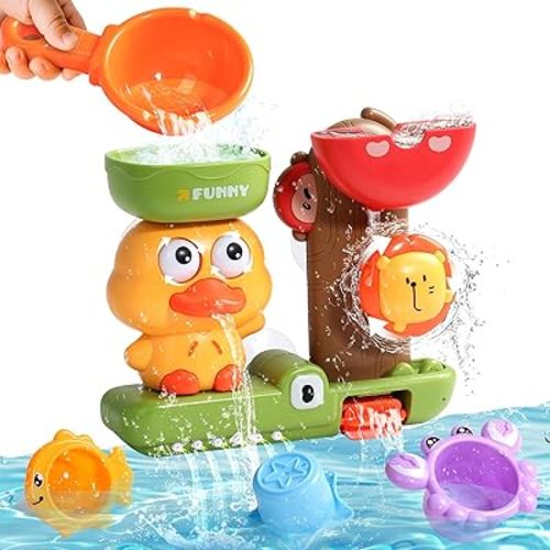 Baby Bath Toys for Kids Ages 1-3 Interactive Toddler Bath Toys Mold Free Duck Sensory Bathtub Water Shower Toys with 3 Stacking Cups for 12+ Months Boys Girls Gifts