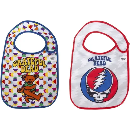 daphyls Grateful Dead Baby Bibs 2-Pack Extra Soft, Officially Licensed, Easy Side Closure, Large Size Fits Infant Toddler and Baby