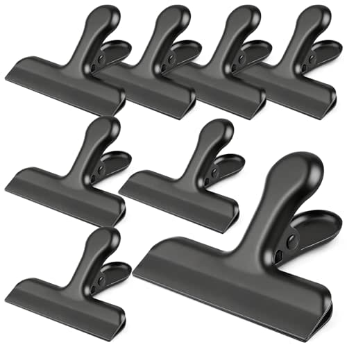 Funfery Chip Clips Bag Clips Black Stainless Steel Clip for Food Packages | Air Tight Seal Chip Bag Clip 3 Inch Strong Food Clip for Snack,Chips,Kitchen Decor,Home&Office Paper Heavy Duty Clips-8 Pack