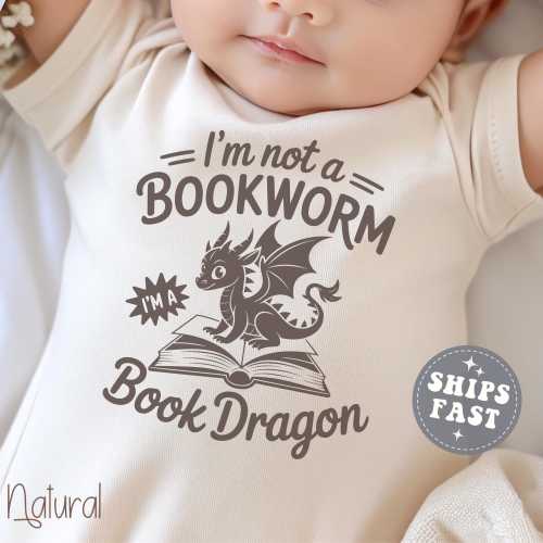 Book Dragon ONESIE® Fantasy Baby Shower Gift Bookworm Book Lover Infant Bodysuit Reading Baby Outfit Literary Baby Clothes