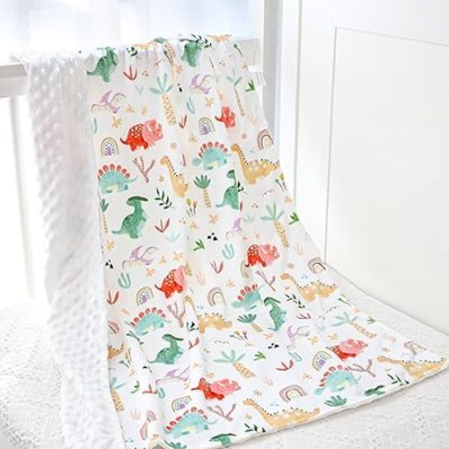 Baby Blanket Neutral, Ultra Soft Nursery Minky Blankets for Infant Newborn Toddler Nursery Crib and Stroller, Double Layer with Dot Backing, Baby Gifts for Boys Girls, 30*40 inch, Dinosaur