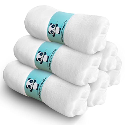 HIPHOP PANDA 6 Pack Muslin Burp Cloths, Rayon Made from Bamboo - 6 Layer Soft Absorbent Milk Spit Up Rags - Baby Wipes for Delicate Skin - Baby Registry as Shower - White, 20" X10"