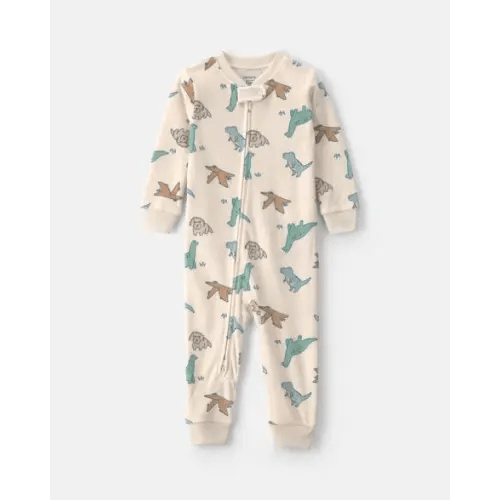 Baby Boy 1-Piece Dino 2-Way Zip DreamPlush Snug Fit Pajama - Cream | Carter's