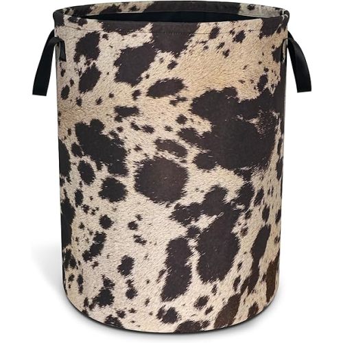 Cow Brown Skin Print Laundry Basket Animals Oxford Cloth Laundry Hamper With Handle Foldable Portable Clothes Storage Basket 18.9 X 16.5 Inch Storage Bag For Laundry Room/Bathroom/Bedroom/Dormitories