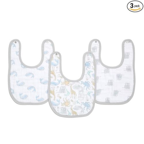aden + anais Essentials Snap Baby Bib, 100% Cotton Muslin, 3 Layer Burp Cloth, Super Soft & Absorbent for Infants, Newborns and Toddlers, Adjustable with Snaps, 3 Pack, Natural History