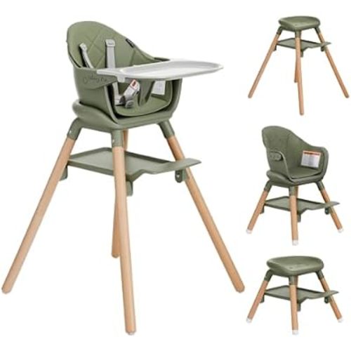 Dream On Me NibbleNest 6-in-1 Wooden High Chair, Removable Tray, Dark Green