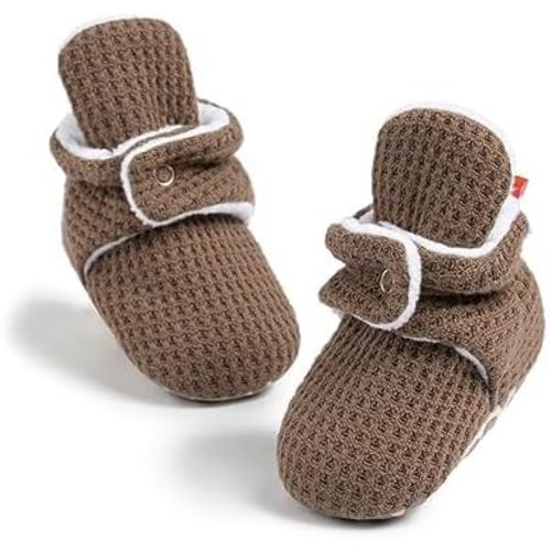 Babelvit Newborn Baby Boy Girl Soft Fleece Booties Stay On Infant Slippers Socks Shoe Non Skid Gripper Toddler First Walkers Winter Ankle Crib Shoes