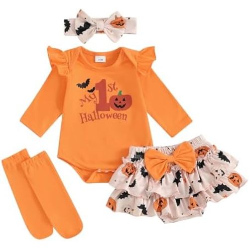 BeQeuewll Newborn Baby Girl Easter Outfit Bunny Clothes Romper+Bloomers Tutu Skirt+Socks+Headband Set First Easter Outfit