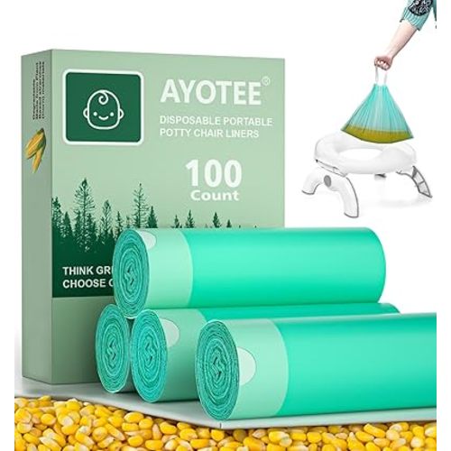 Compostable Travel Potty Bags for Portable Toilet 100Packs, AYOTEE Drawstring Travel Potty Liners for Portable Potty,Potty Chair Liners Disposable for Toddlers, Pet and Outdoors