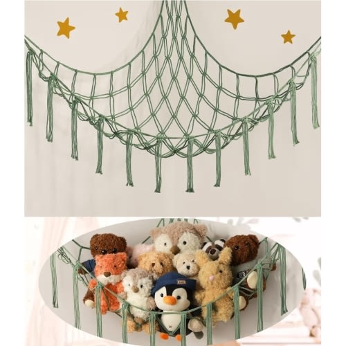 mirolam Stuffed Animal Hammock - Large Stuffed Animal Net Corner - Hanging Stuff Animal Storage Organizer For Plush Plushie Display Room Bedroom Boho Decor