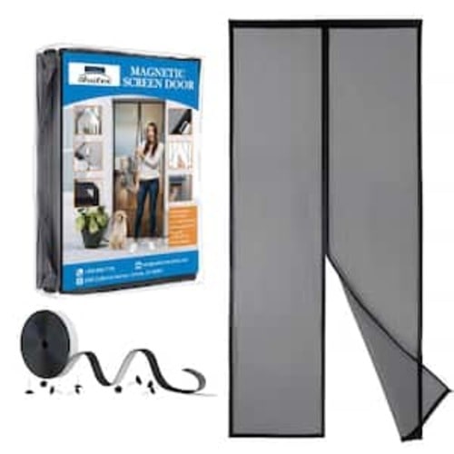 39 in. x 82 in. Black Fiberglass Magnetic Screen Door Heavy Duty Mesh Curtain Bi-Parting