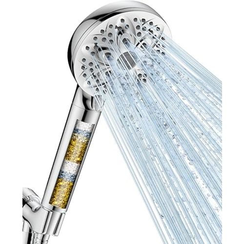 6-Setting Filtered Handheld Shower Head, JDO High Pressure Shower Head with Replaceable Filter Cartridge 4.7 Inch Detachable Showerhead for Chlorine Hard Water Removal 59 Inch Stainless Steel Hose