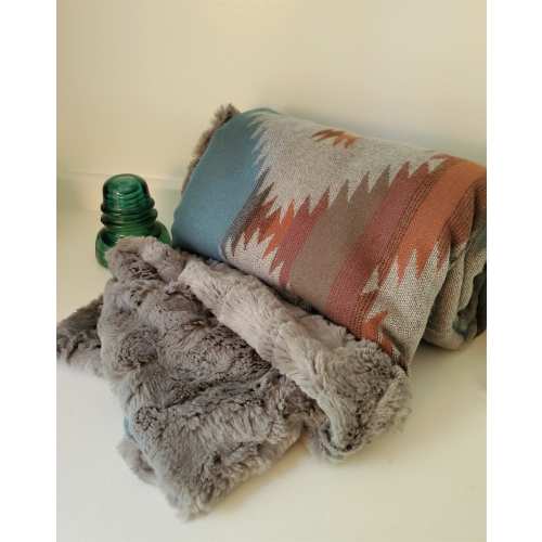 Baby Blanket, Western, Tribal, Rustic, Grey Faux Fur, Blue, Orange, Turquoise, Gray, Red, Baby Boy, Baby Girl, Gender Neutral
