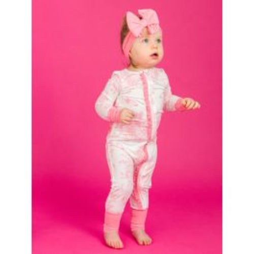 Pink Butterfly Garden Toile Ruffle One Piece Convertible Pajamas