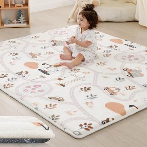 1.3" Thick Educational Baby Floor Play Mat 59x 71, Basic Padded Memory Foam Mat, Non-Slip Plush Playmat for Nursery Playroom Classroom (Car)