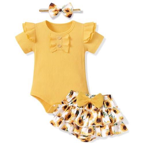 HONGTEYA Baby Girl Clothes Set Newborn Infant Summer Outfits With Headband
