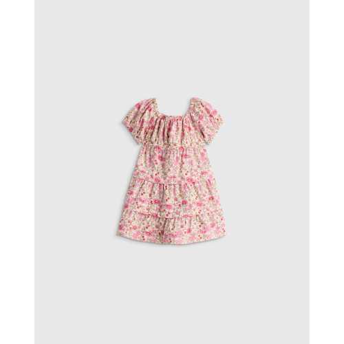 Girl's 100% Organic Cotton Poplin Tiered Dress in Pink Ditsy Floral