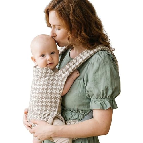 Baby Carrier for Dad (7-30lbs)-Military Stylish Infant Holder Carriers Newborn to Toddler, Men Baby Carrier with Windproof Cap, One Size Fits All, Brown Houndstooth Print