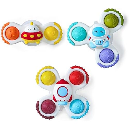 LiKee Strong Suction Cup Fidget Rotating Sensory Bath Toys for Baby Christmas Stocking Stuffers, Airplane Car Travel Table & Window Toys for Toddler Boys and Girls, 10+ Months