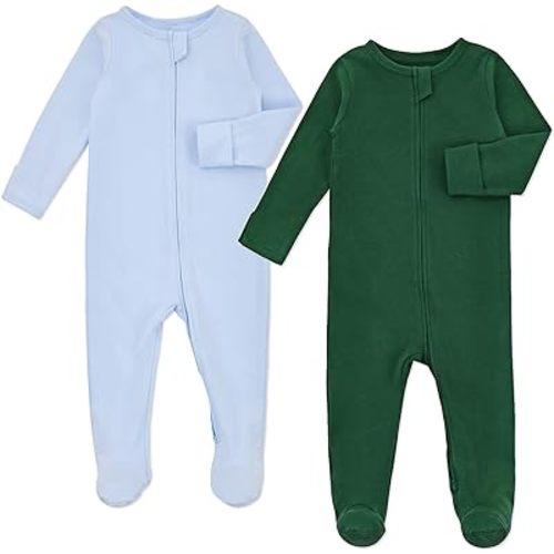 Aablexema Baby Pajamas with Feet and Mittens 2-Pack Zip Up Infant Cotton Long Sleeve Footies Sleep and Play