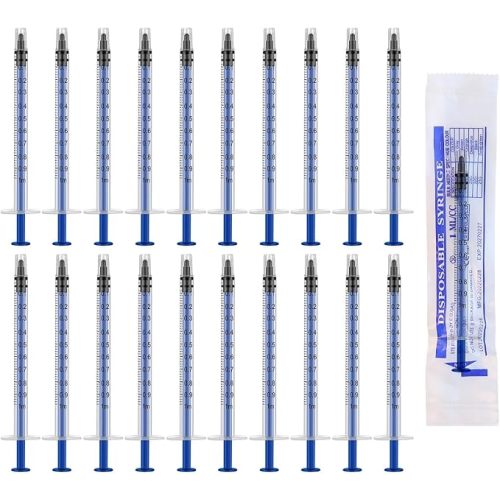 20Pack 1ml Disposable Syringe Sterile Individual Wrap with Cap, Plastic Syringes without Needle Measurement for Science Labs Colostrum Collector Baby Glue Applicator Feeding Pets Refilling Measuring Liquids