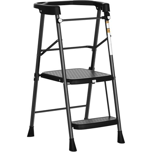 HBTower Kids 2 Steps Step Stool, Foldable Toddler Tower with Safety Railing