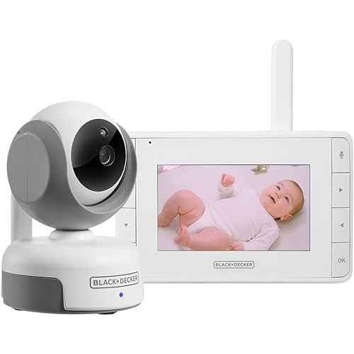 Black+Decker 4.3" Digital Video Baby Monitor with Pan-Tilt-Zoom Camera, Infrared Smooth Video & Motorized Pan/Tilt, Auto Night Vision, and Room Temperature Monitoring, Smooth Motion, Two Way Talk