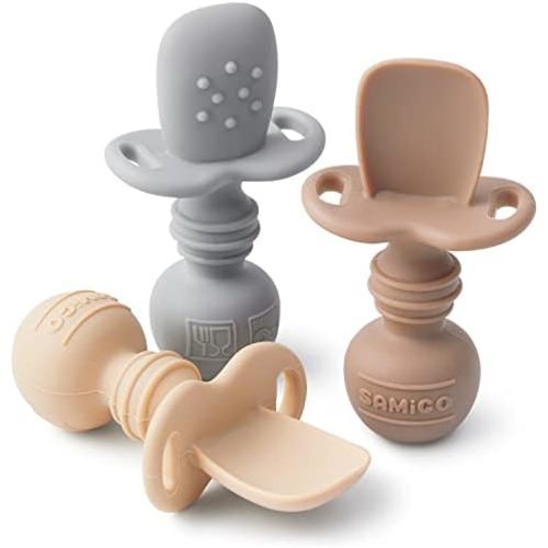 SAMiGO Silicone Baby Spoons Self Feeding 6 Months, Infant Eating Utensils